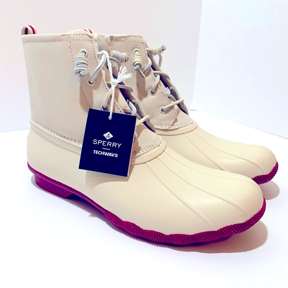 Ivory Sperry Saltwater Sport Boot Pink Soles Womens Size 12